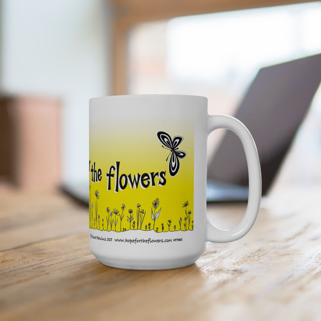 Classic Book Logo Mug | Hope for the Flowers Butterfly Design | Inspirational Ceramic Coffee Cup | Eco-Friendly Gift for Readers & Teachers