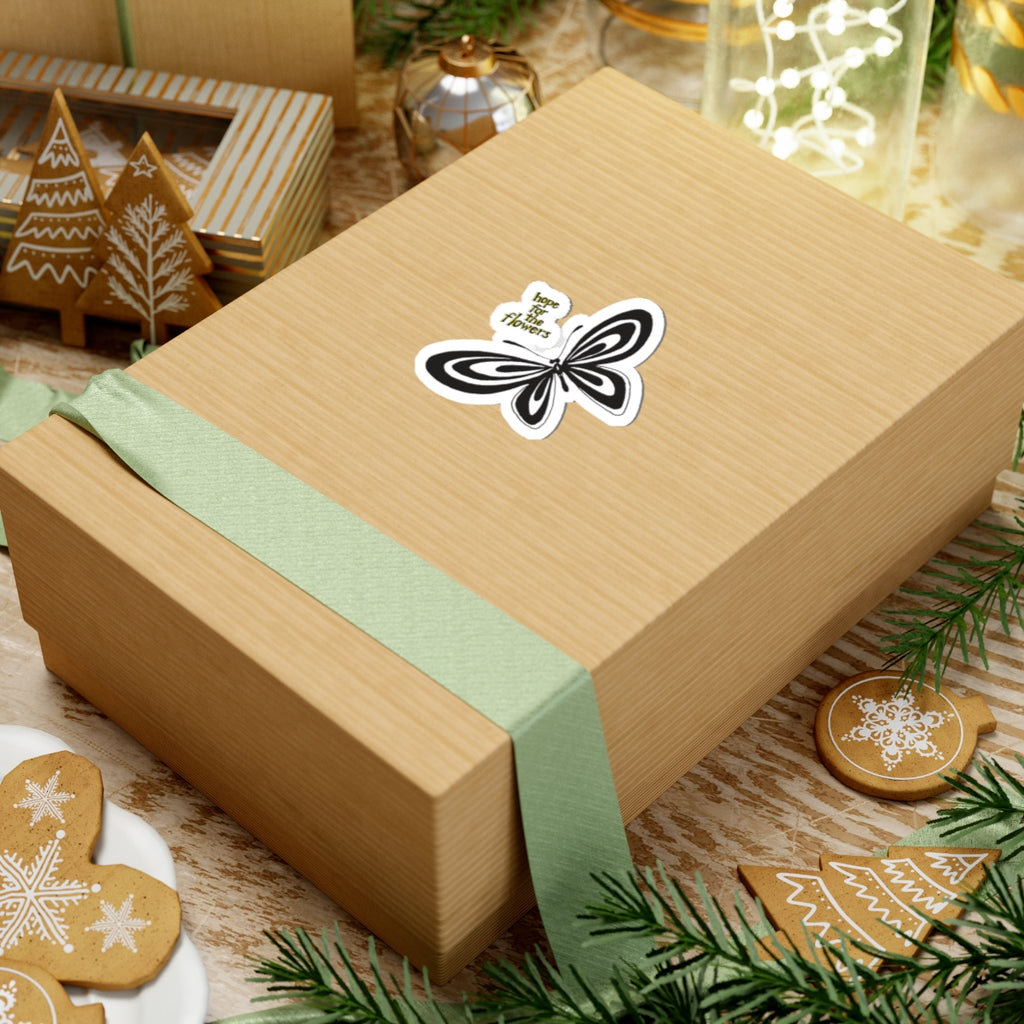 Stripe Butterfly with Book Title Kiss-Cut Sticker
