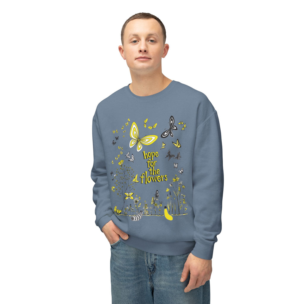 Hope for the Flowers Lightweight Sweatshirt | 100% Ring-Spun Cotton | Relaxed Crewneck | Nature-Inspired Butterfly Design | Sustainable Gift of Hope