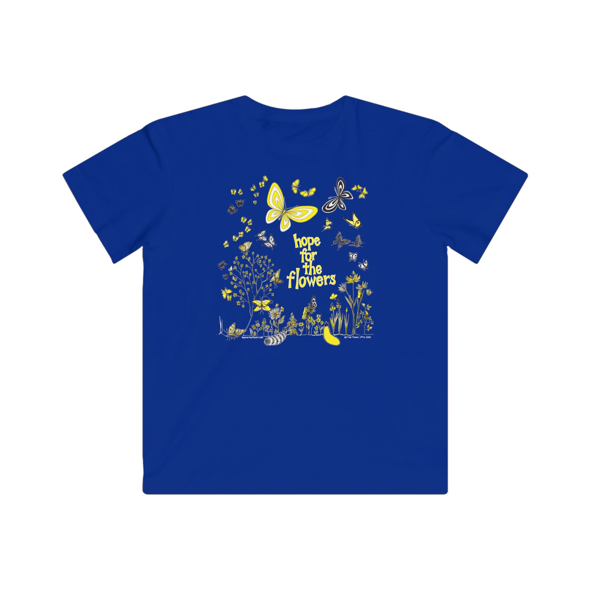 Hope for the Flowers Kids Tee | 100% Cotton | Sunny Caterpillar-to-Butterfly Illustration | Eco-Friendly Inspirational Shirt for Kids