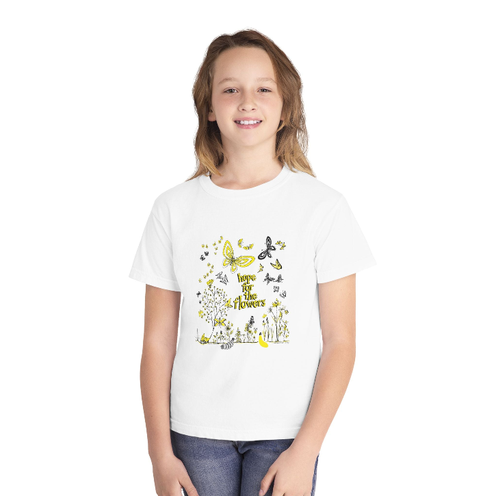 Hope for the Flowers Kids Tee | 100% Cotton | Sunny Caterpillar-to-Butterfly Illustration | Eco-Friendly Inspirational Shirt for Kids
