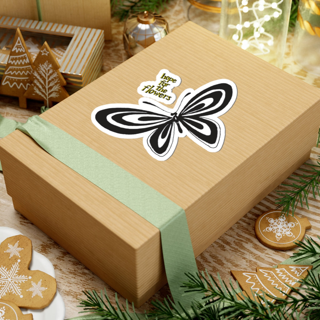 Stripe Butterfly with Book Title Kiss-Cut Sticker