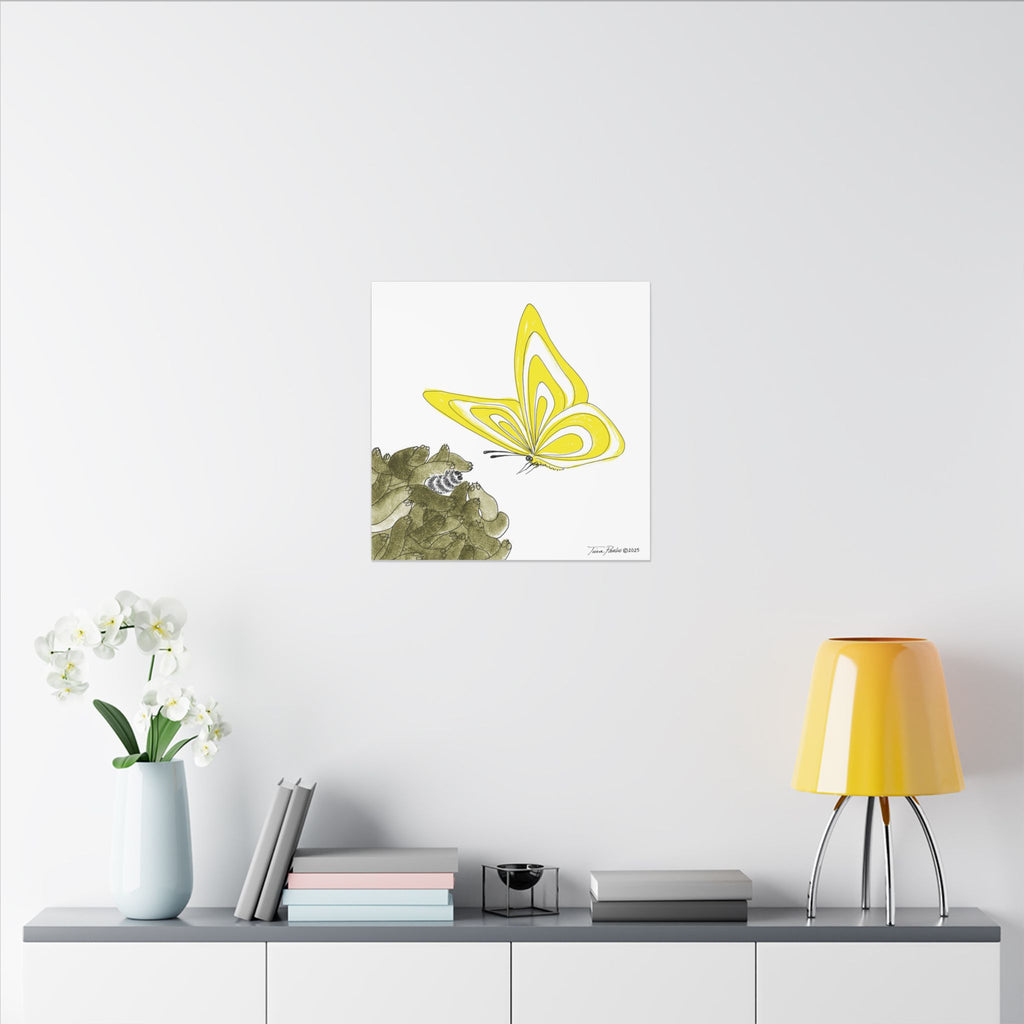 Hope for the Flowers Canvas Wall Art | Stripe Recognizes Yellow Transformation Scene | Eco-Friendly FSC Pine Frame | Inspirational Butterfly Illustration
