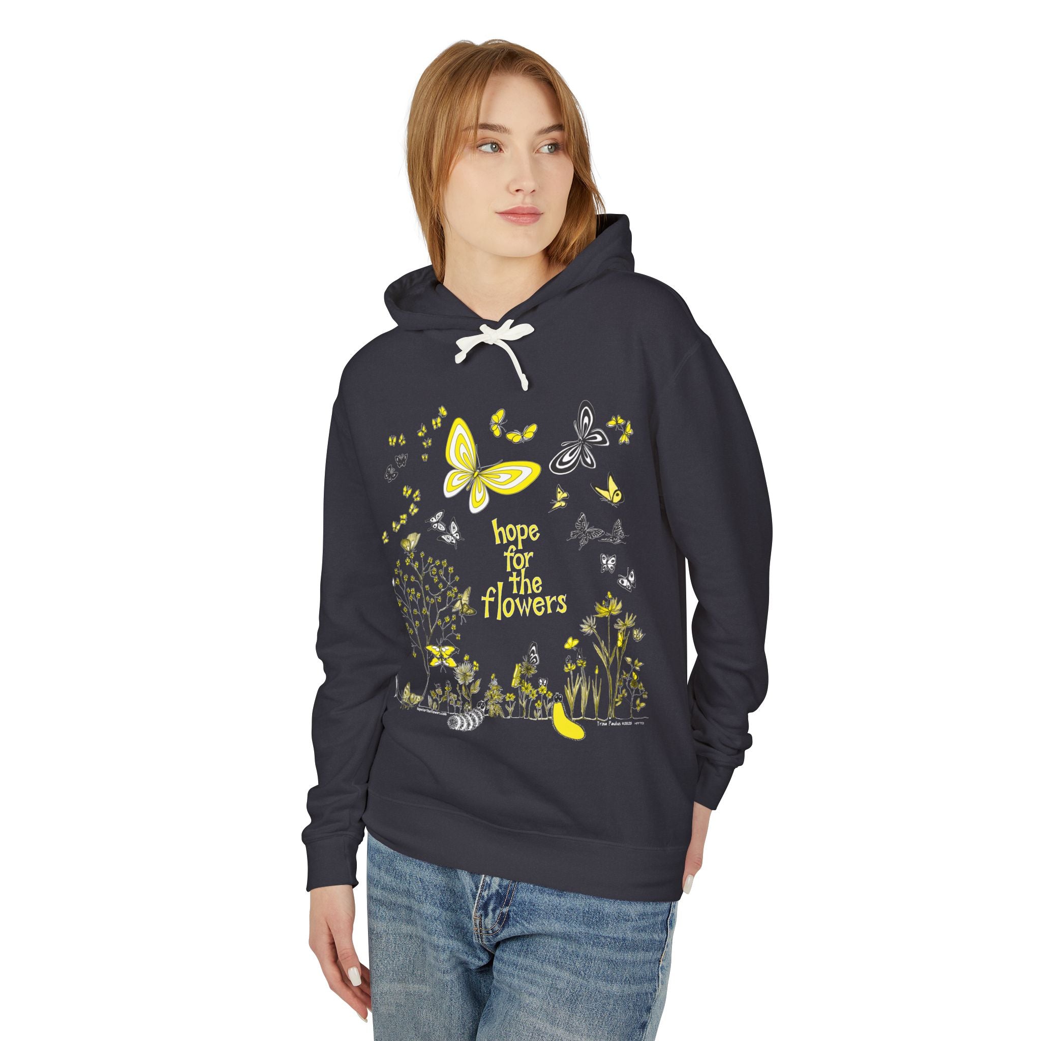 Hope for the Flowers 100% Ring-Spun Cotton Unisex Hoodie |  | Garment-Dyed Eco-Friendly Fleece | Inspirational Butterfly Design | Sustainable Gift of Hope