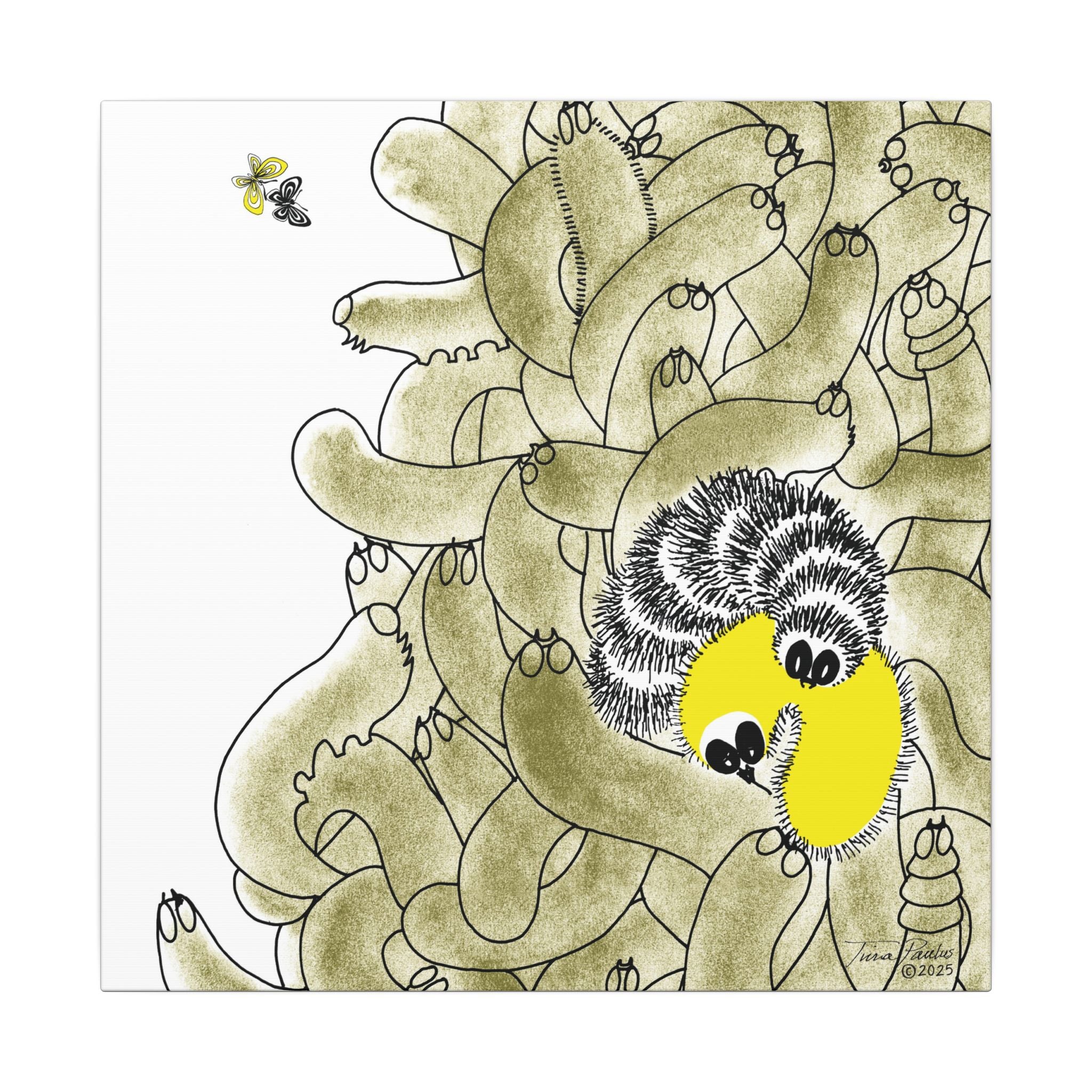 Caterpillar Pile Canvas | Stripe & Yellow Illustration | Hope for the Flowers Art | Eco-Friendly FSC Canvas Print