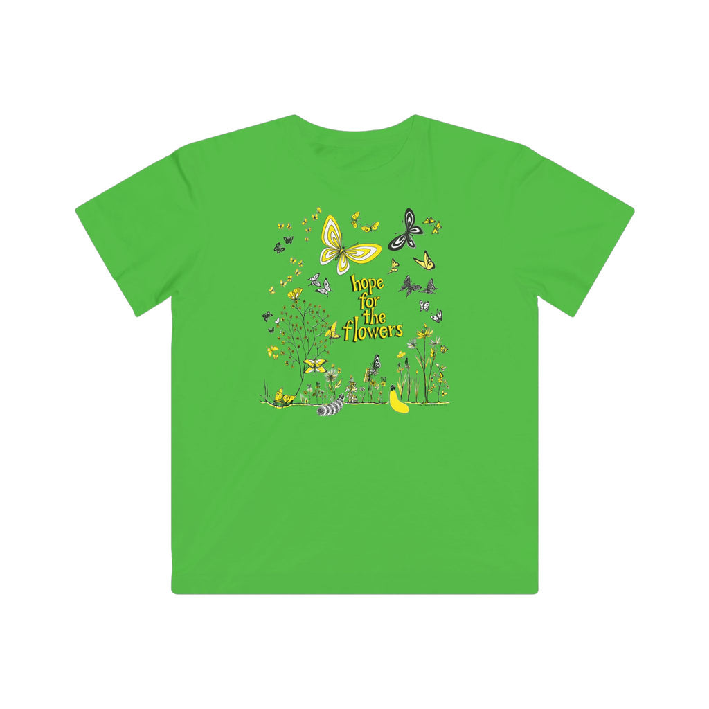 Hope for the Flowers Kids Tee | 100% Cotton | Sunny Caterpillar-to-Butterfly Illustration | Eco-Friendly Inspirational Shirt for Kids