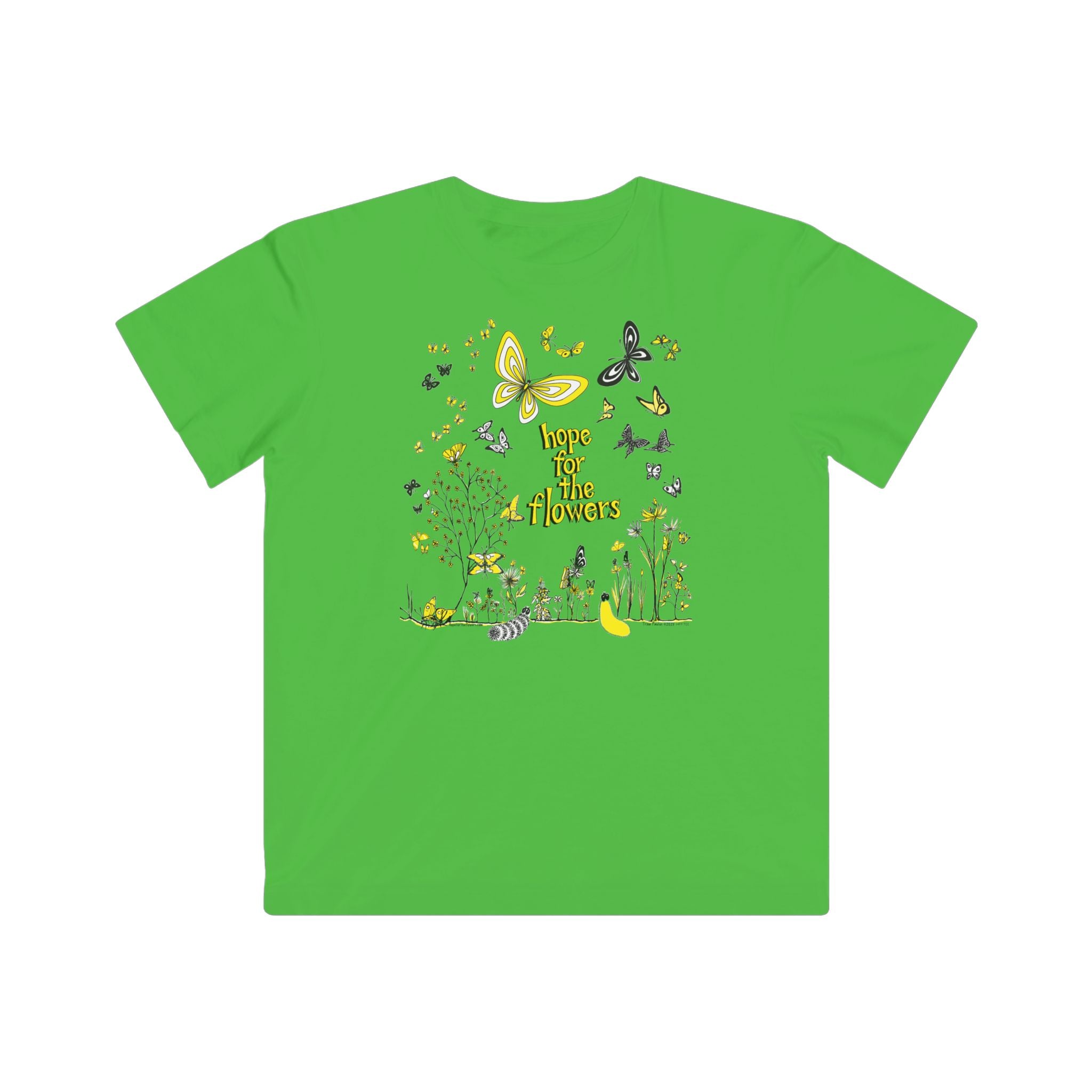 Hope for the Flowers Kids Tee | 100% Cotton | Sunny Caterpillar-to-Butterfly Illustration | Eco-Friendly Inspirational Shirt for Kids