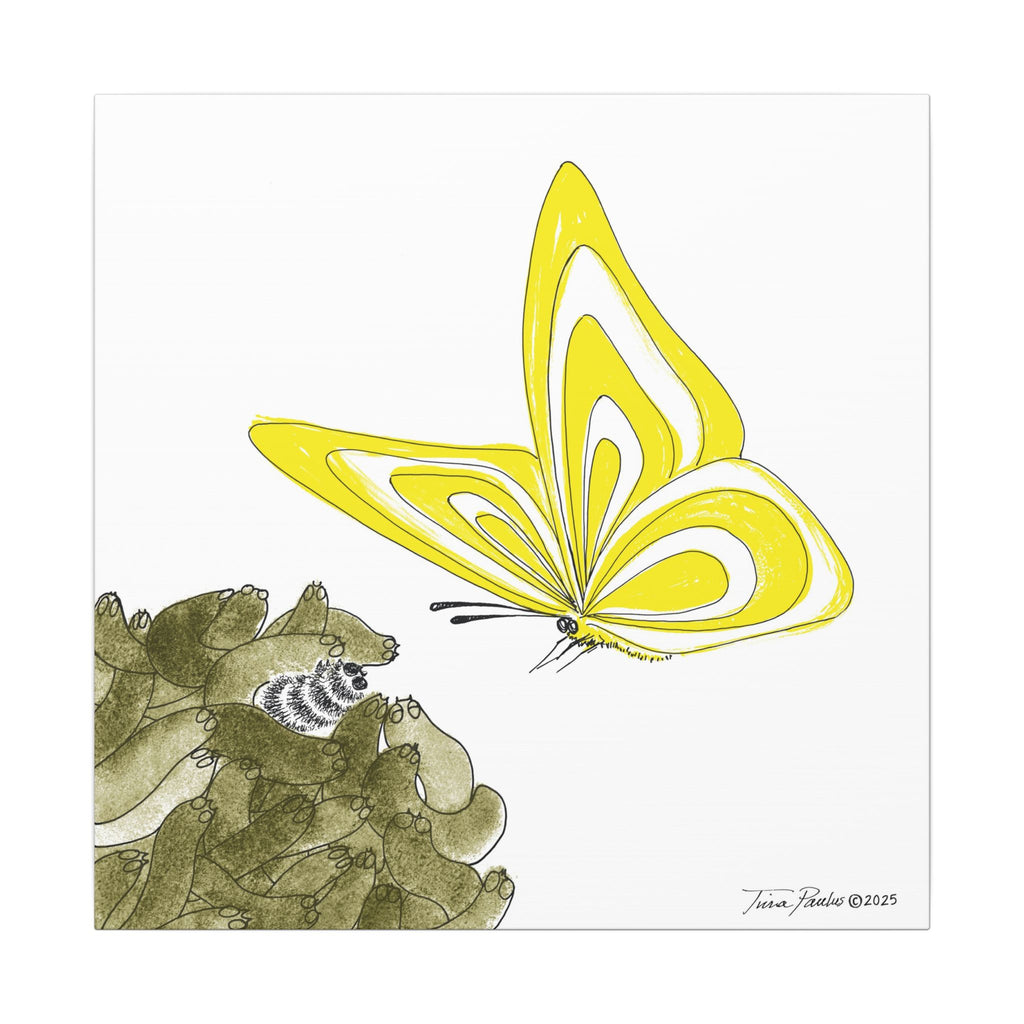 Hope for the Flowers Canvas Wall Art | Stripe Recognizes Yellow Transformation Scene | Eco-Friendly FSC Pine Frame | Inspirational Butterfly Illustration