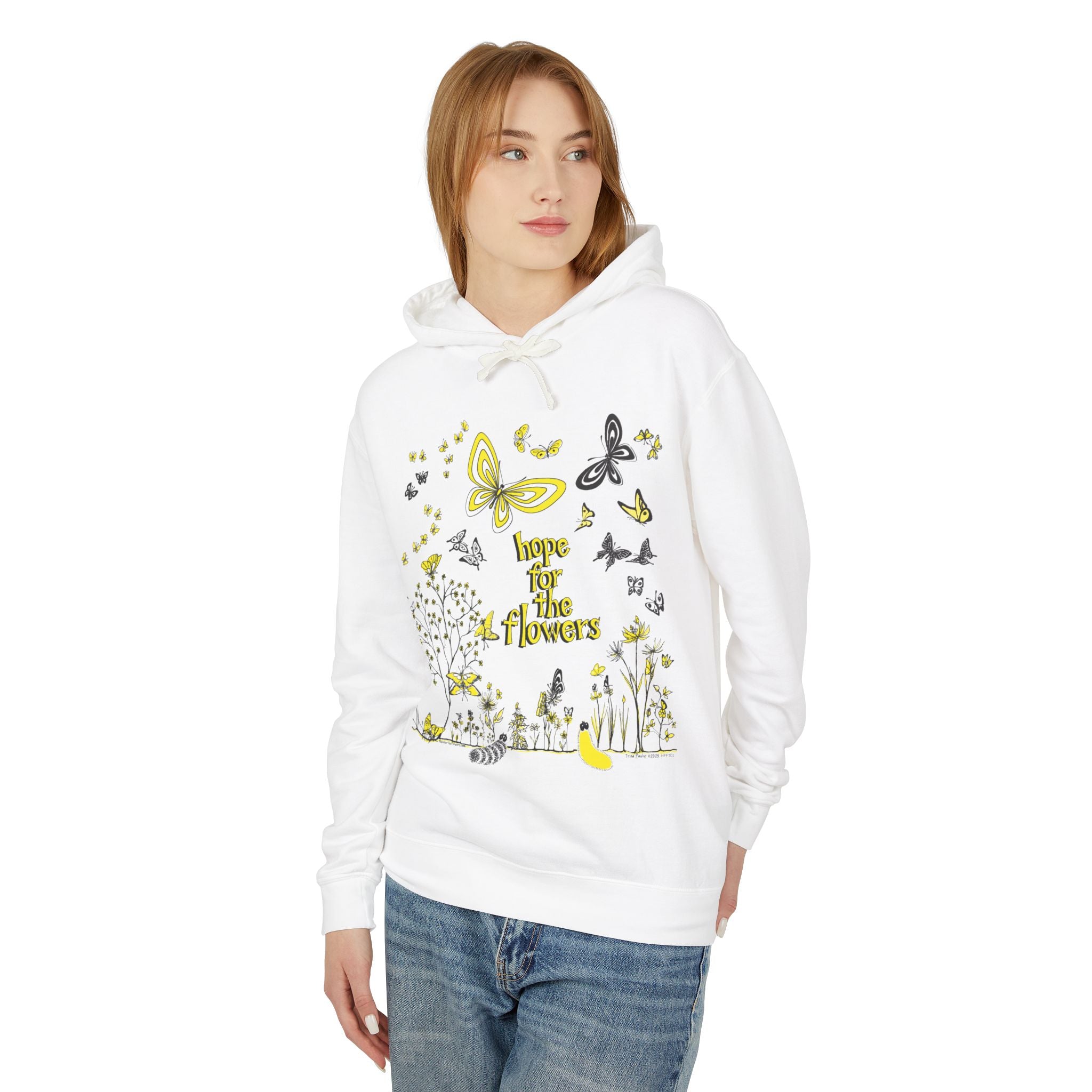 Hope for the Flowers 100% Ring-Spun Cotton Unisex Hoodie |  | Garment-Dyed Eco-Friendly Fleece | Inspirational Butterfly Design | Sustainable Gift of Hope