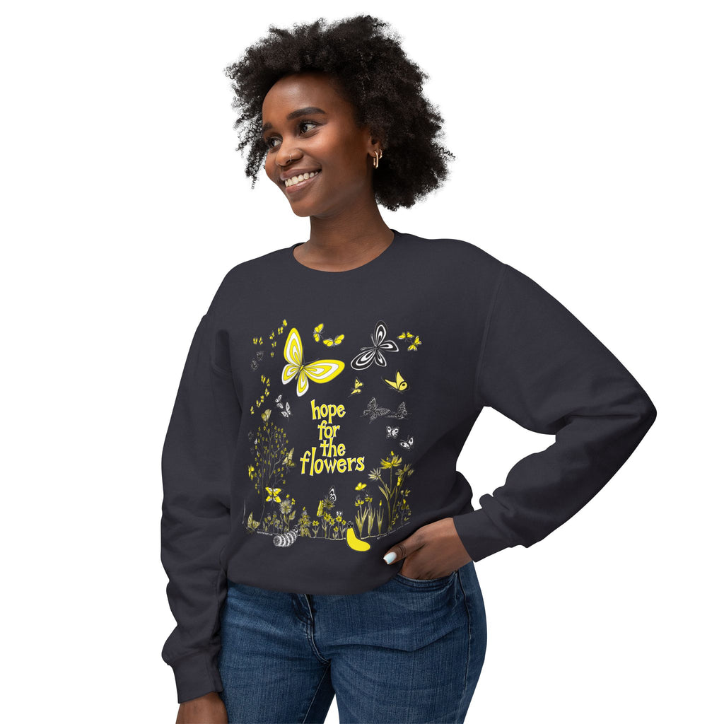 Hope for the Flowers Lightweight Sweatshirt | 100% Ring-Spun Cotton | Relaxed Crewneck | Nature-Inspired Butterfly Design | Sustainable Gift of Hope