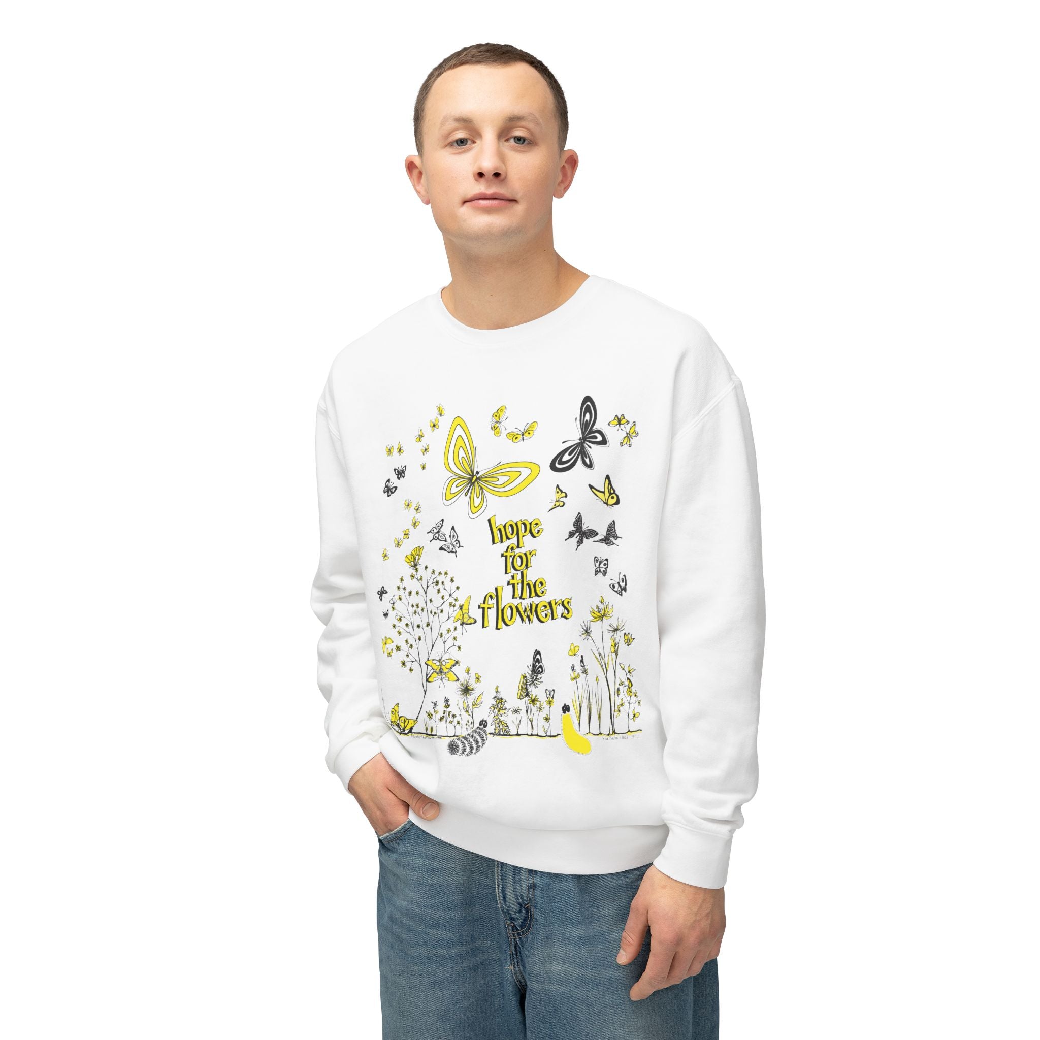 Hope for the Flowers Lightweight Sweatshirt | 100% Ring-Spun Cotton | Relaxed Crewneck | Nature-Inspired Butterfly Design | Sustainable Gift of Hope