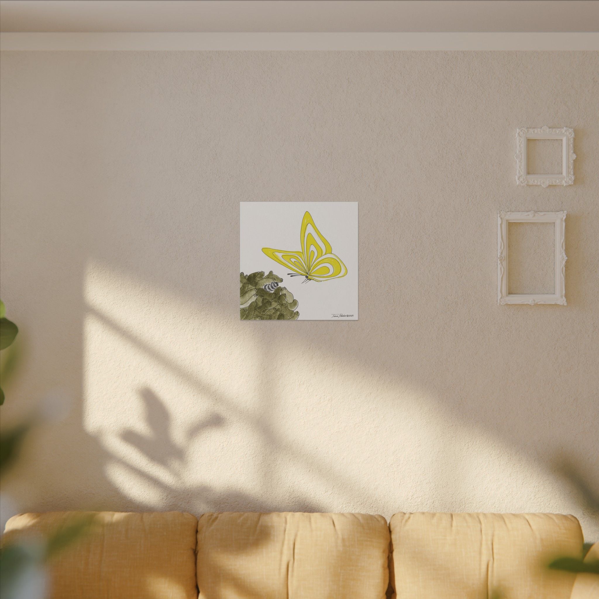 Hope for the Flowers Canvas Wall Art | Stripe Recognizes Yellow Transformation Scene | Eco-Friendly FSC Pine Frame | Inspirational Butterfly Illustration
